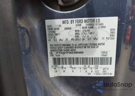 2006 Ford F-250 Lariat/Xl/Xlt z USA, uszkodzony, nr VIN 1FTSX21P26EB89466